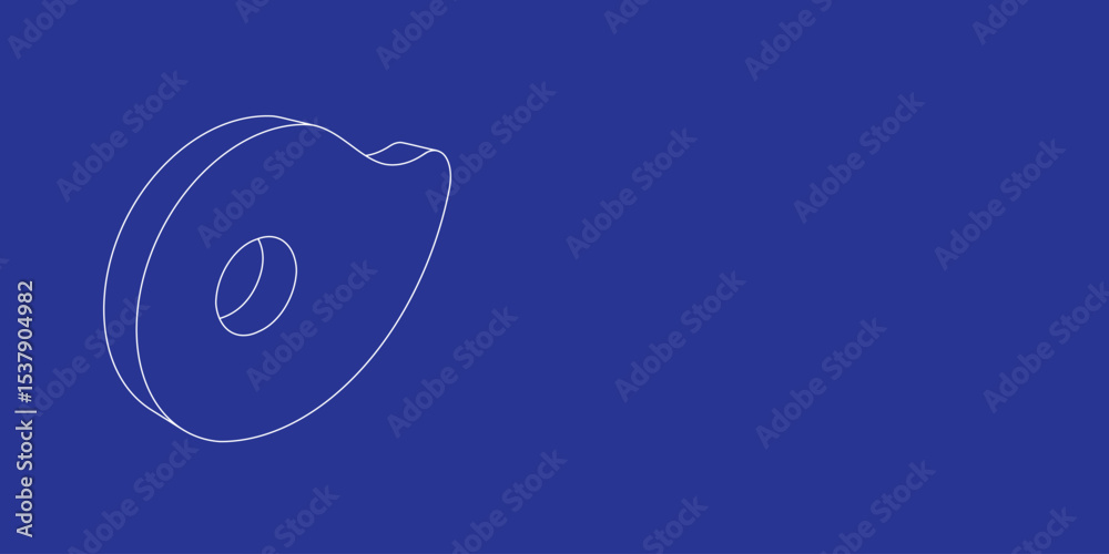 Poster the outline of a large steak symbol made of white lines on the left. 3d view of the object in perspe