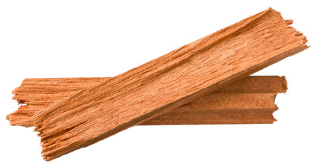 Red sandalwood sticks isolated on white background, top view.