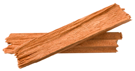 Red sandalwood sticks isolated on white background, top view.