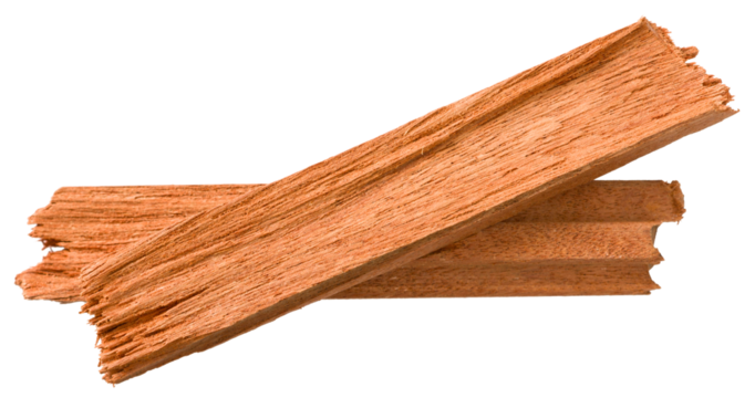 Red sandalwood sticks isolated on white background, top view.