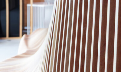 Closeup on beautiful vertical wooden material detail with shade and shadow show repetition pattern for art and craft background.
