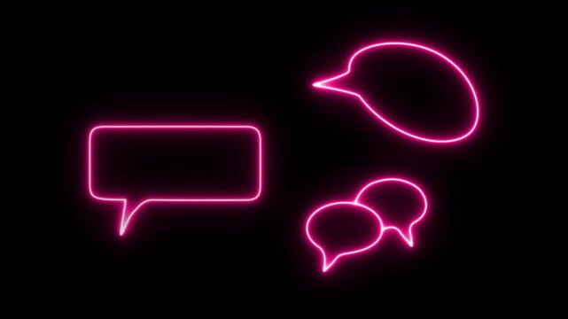 Neon line Speech Bubble collection. Talk bubbles, Cloud speech bubbles set icon animation.