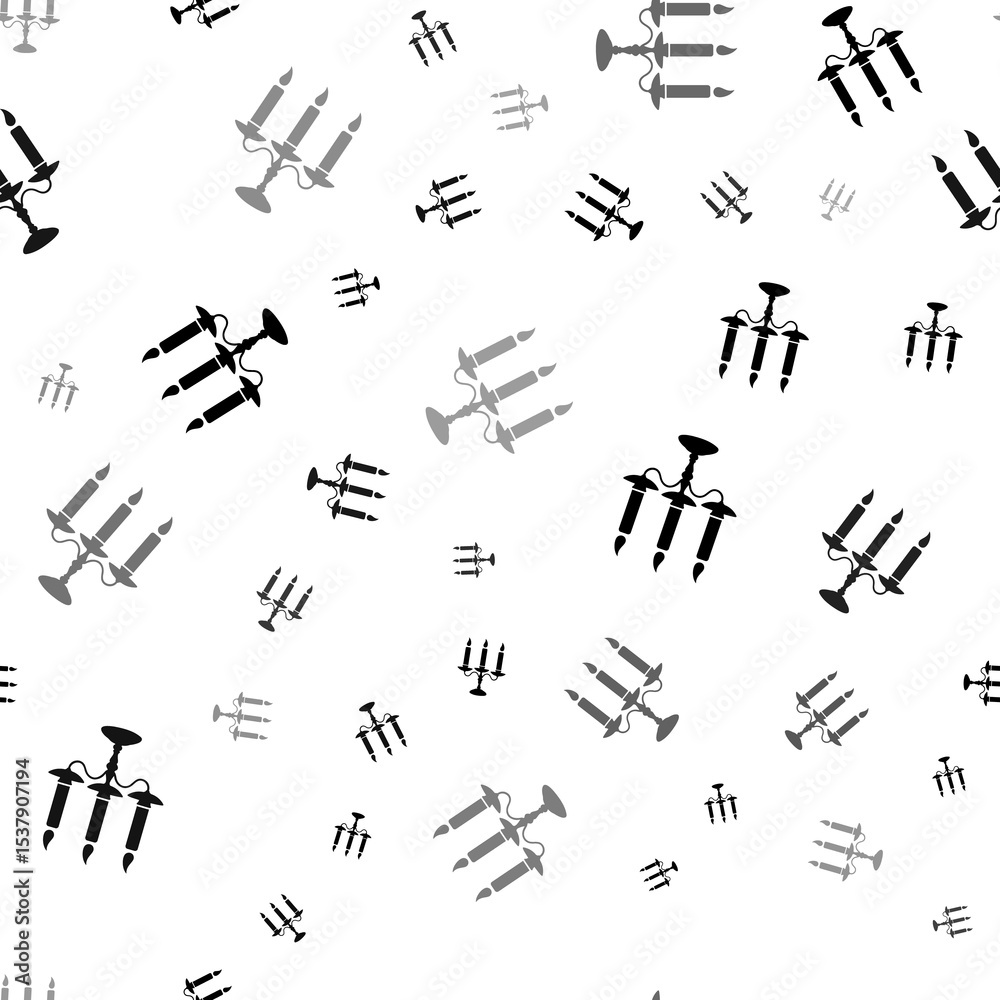 Poster seamless vector pattern with candlestick with candles symbols, creating a creative monochrome backgr