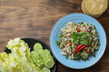Mackerel salad, traditional Thai food, spicy and refreshing. The concept of authentic Thai food recipes that are highly popular.