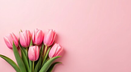 Bouquet of Vibrant Pink Tulips on a Soft Pink Background