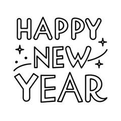 Vibrant happy new year design with festive colors and typography using helvetica and courier fonts