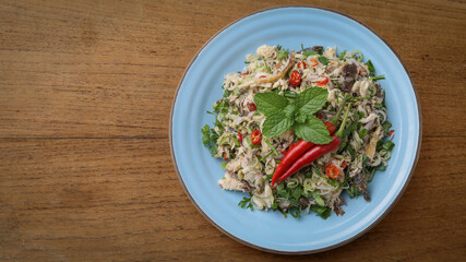 Mackerel salad, traditional Thai food, spicy and refreshing. The concept of authentic Thai food recipes that are highly popular.