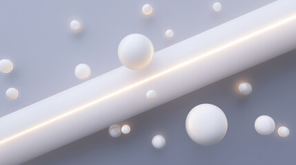 White Spheres and Illuminated Tube Abstract