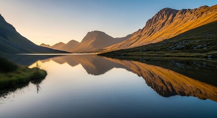 Serene Mountain Lake Reflection at Sunset in Tranquil Natural Landscape