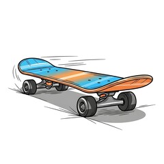 Skateboard with motion lines on white, showing speed and movement action