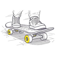 Skateboarder riding a skateboard in black and white sketch style