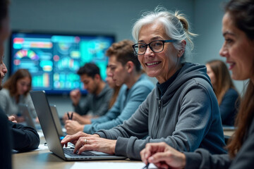 Diverse Group of People Collaborating in a Tech Workshop