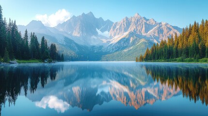 Obraz premium Serene mountain lake sunrise reflection