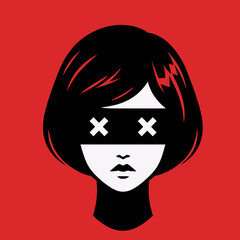 Minimalist Woman Face with Crossed Eyes Vector Art