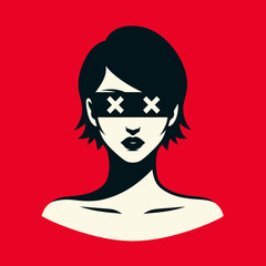 Minimalist Woman Face with Crossed Eyes Vector Art