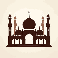 Mosque Silhouette Vector Illustration – Islamic Architecture with Minarets and Dome