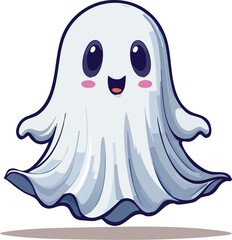 Cartoon Spooky Ghost - 2D Line Art Halloween Illustration Pink Cheeks Cute