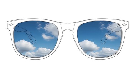 Sunglasses with Sky Reflection, Clear Day and White Clouds, Summer Concept