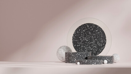 circles and spheres, 3d rendering empty space purple color curved cylinder podium in landscape