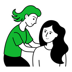 mother and daughter.monochrome line art illustration featuring