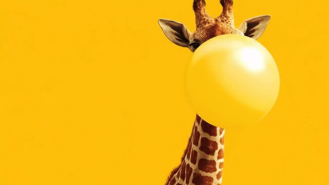 Giraffe Bubblegum Yellow Background.