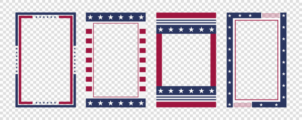 Set of Patriotic Frames with USA Colors, Red, White, and Blue.