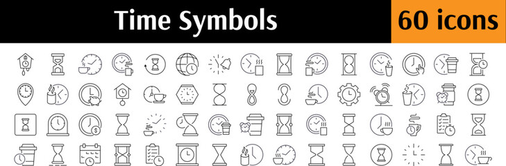 Time Icon Collection. Contains Icons of Hourglass, Coffee Break, Alarm Clock for Graphics, Concept, Apps