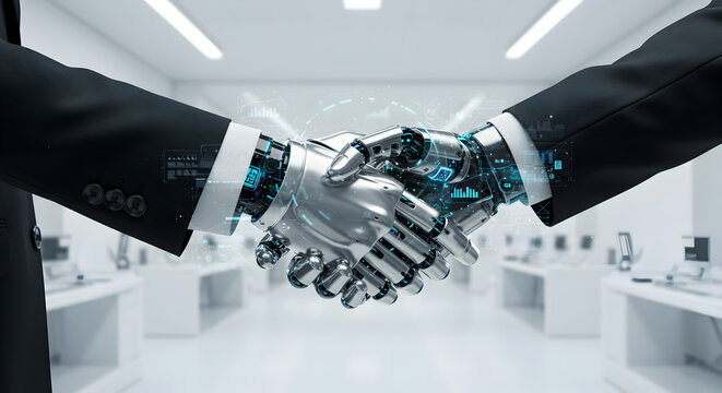 A Futuristic Business Deal: Human Handshake with a Robot in an Office Setting