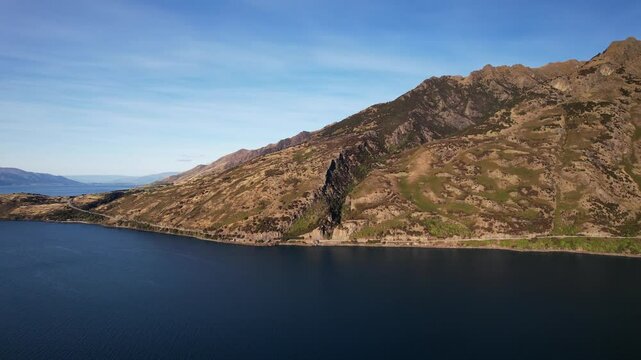 Lake Hawea, Mount Burke In South Island, New Zealand - Drone Shot