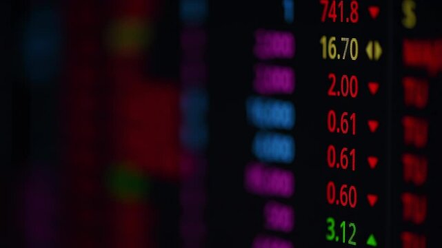 Financial stock exchange board market index graphs, vector ticker display, finance fund stocks price increase and decrease charts