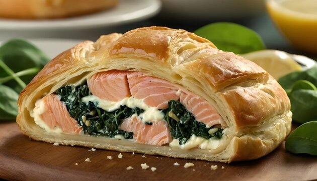 salmon en croute on a wooden board