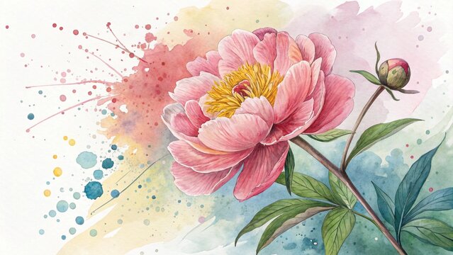 Vibrant pink and purple watercolor floral illustration with delicate blossoms and green leaves creates a beautiful spring nature background