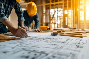 Construction consultant meeting to discuss and plan the installation of solar panels on a building, focusing on sustainability., Generative AI