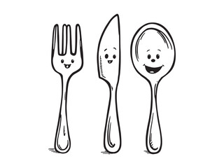 cutlery detailed line art