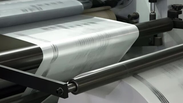 Industrial factory for the operation of automatic plastic bag production machine. automatic filling packing machine for goods or food in manufacturing process