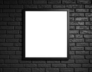 Black Frame on Textured Black Brick Wall with Empty White Space