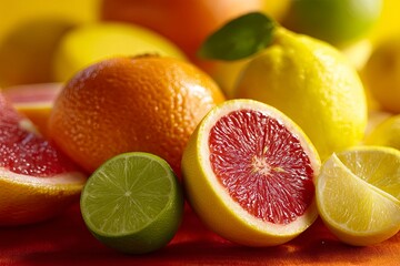 Fresh Citrus Collection Featuring Oranges, Lemons, Limes, and Grapefruit Showcasing Vibrant Colors and Juicy Textures Ideal for Culinary or Health Themes