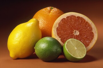 Fresh Citrus Collection Featuring Oranges, Lemons, Limes, and Grapefruit Showcasing Vibrant Colors and Juicy Textures Ideal for Culinary or Health Themes