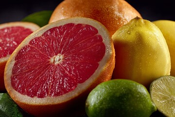 Fresh Citrus Collection Featuring Oranges, Lemons, Limes, and Grapefruit Showcasing Vibrant Colors and Juicy Textures Ideal for Culinary or Health Themes