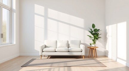 Minimalist Living Room with a White Sofa and Large Windows