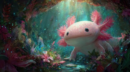 A serene underwater creature nestled in a vibrant floral grotto.