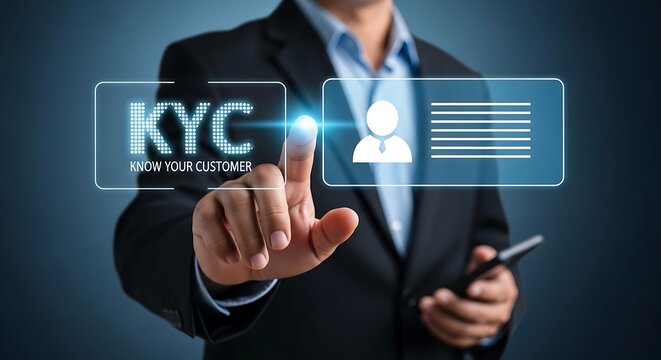 Digital KYC Authentication Process. Biometric and Document-Based KYC Verification ,Secure Online Identification Digital KYC ,Secure ID Verification System Using Smartphone,Personal Identity validation - Powered by Adobe