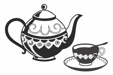 Teapot and teacup black outli...