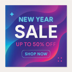 Festive New Year Sale banner design with bold typography, vibrant colors, and decorative confetti elements. Perfect for holiday promotions, online store advertisements, social media posts, and digital
