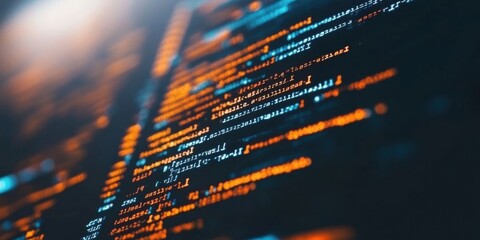 Colorful code lines glowing on dark tech screen