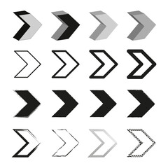 Arrow icons pack. Vector direction signs. Bold abstract arrows. Black white contrast.