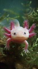 Close-up view of a pale pink aquatic salamander.