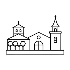 Charming town square scene illustration buildings trees people and a vibrant atmosphere