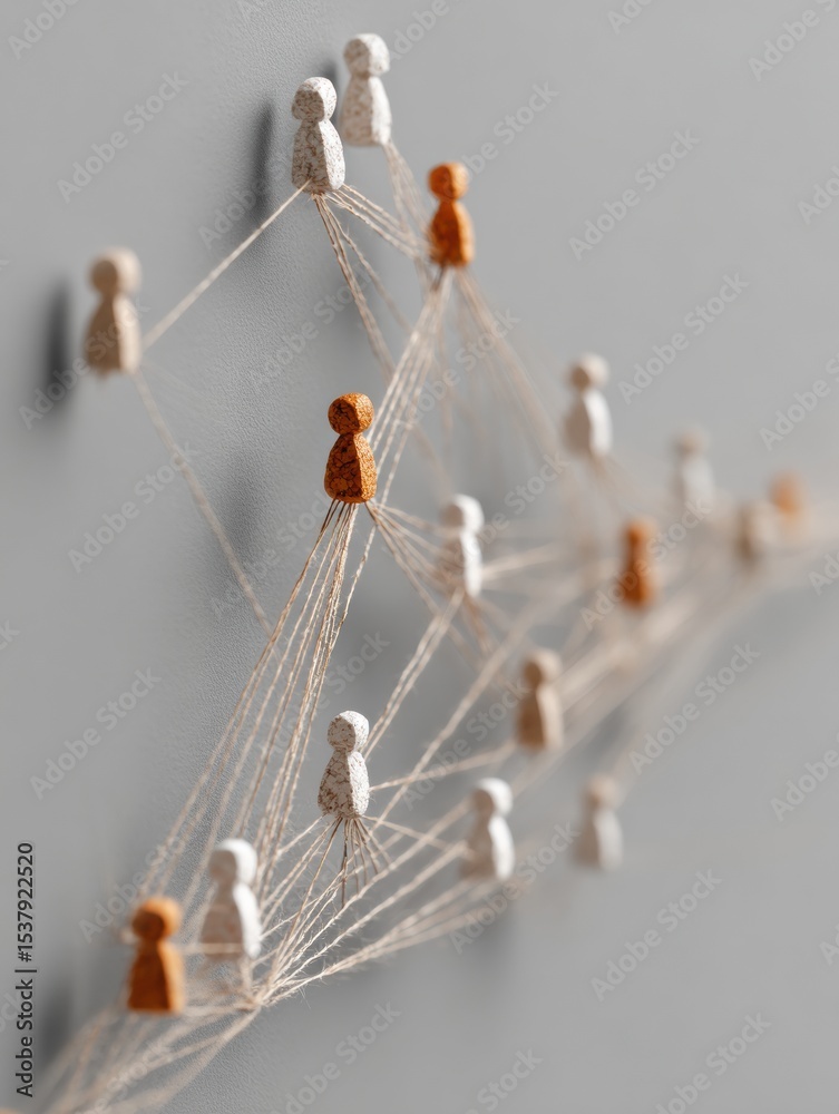 Poster visual lifeline connecting people icons with string illustrates human relationships and interactions