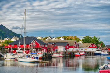 Fototapeta premium Sorvagen is a fishing village in Moskenes Municipality in Nordland county, Lofoten Islands, Norway.